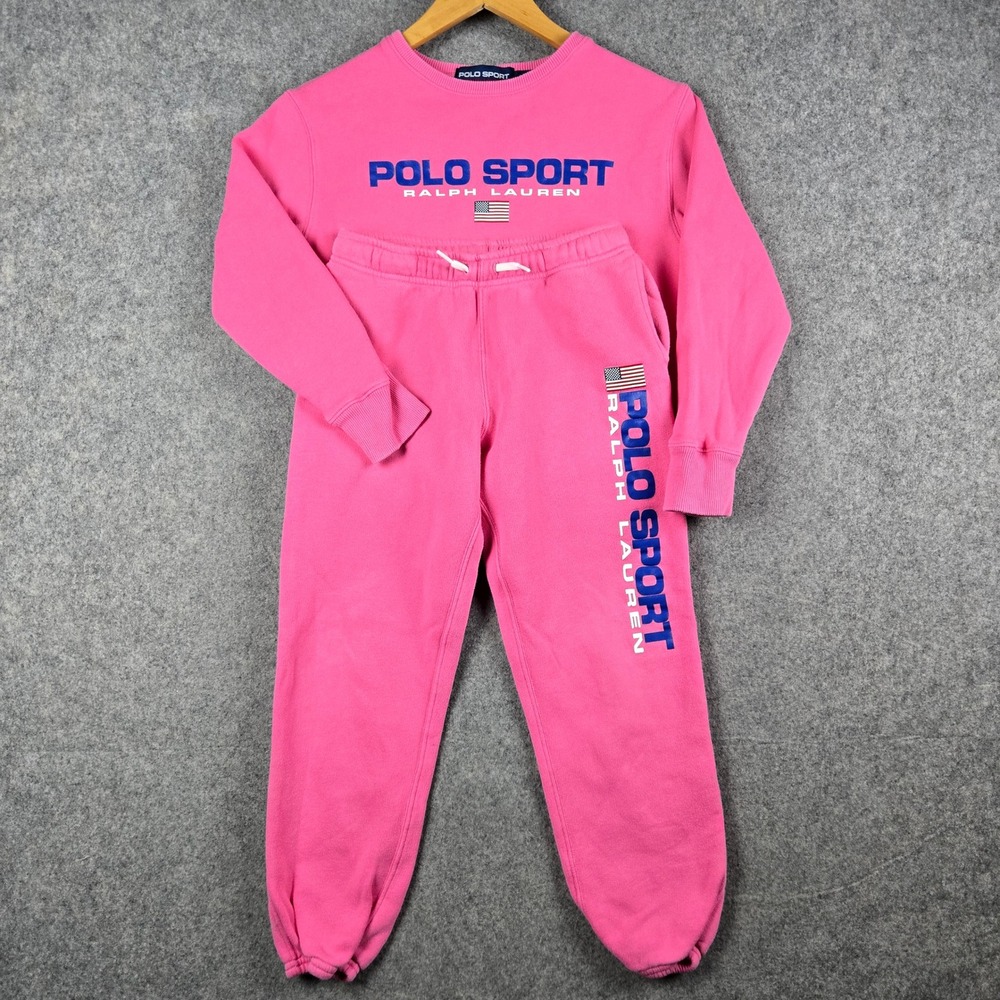 Polo Sport Ralph Lauren Kids Girls Size M 8-10 Pink Sweatshirt Sweatpants
